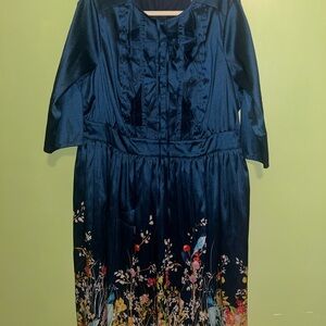 eShakti Navy Long Sleeve Floral Dress